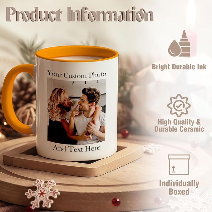 Custom Photo & Text Mug Add Personalized Text, Upload Your Image Personalized 11.5oz Mug Choose From Various Designs The Suitable Gift for Parents (C02 TEXT & PHOTO)-CubbioJoy