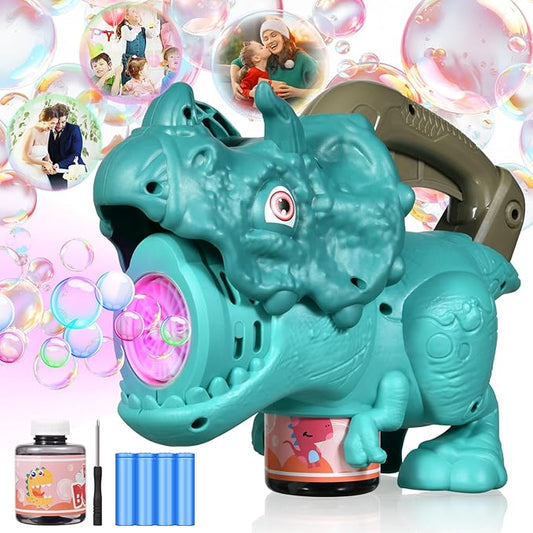 Dinosaur Bubble Machine with Colorful Lighting for Kids Automatic Handheld Dinosaur Bubble Toy 20000+ Big Bubbles Per Minute Bubbles Toy for Outdoor Parties Yard Fun Kids Gift Triceratops Blue-CubbioJoy