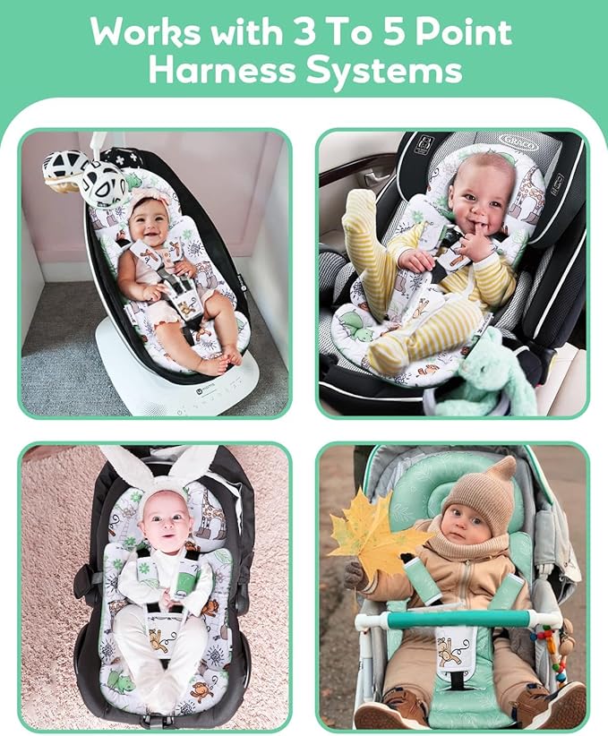 Infant Car Seat Insert, Enlarged Head Support for Baby Carseat, Reversible Newborn Insert with 3 Strap Covers, 2-in-1 Baby Car Seat Cushion for Stroller, Swing, Bouncer, Rocker - Blue Giraffe-CubbioJoy