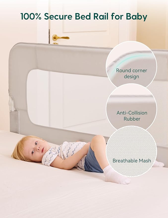 BABELIO Bed Rail for Toddlers, 59" Wide Swing Down & Adjustable Height Toddler Bed Rails for Kids/Elderly/Adults, Baby Side Railing for Twin/Full/Queen/King Size-CubbioJoy
