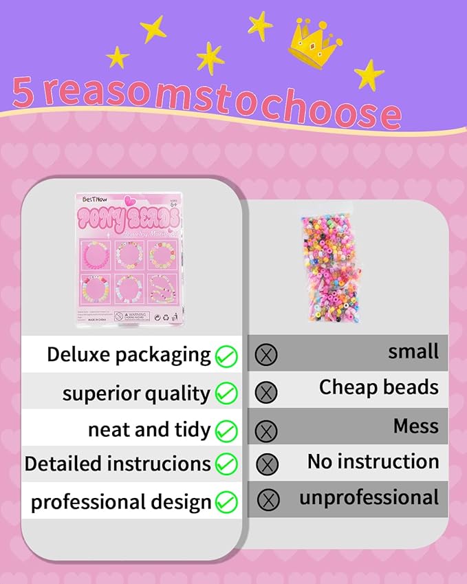 BestNow Bracelet Making Kit Beads for Bracelets Pony Beads Polymer Clay Beads Smile Face Beads Letter Beads for Jewelry Making DIY Arts and Crafts Gifts Toys for Girls Age 6-12-CubbioJoy