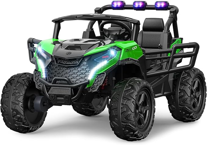24V 2 Seater Ride on Car Truck, 4x200W, EVA Tires, Remote Control, 4WD/2WD, Rainbow Lights, Shock Absorbers, Bluetooth, Ride On UTV Toy for Kids Ages 3-8, Green-CubbioJoy