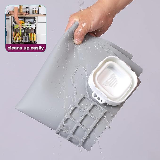 AWOKE Silicone Painting Mat - 20"X16" Silicone Art Craft Mat with 1 Water Cup for Kids -12 Color Dividers - 2 Paint Dividers (Grey)-CubbioJoy