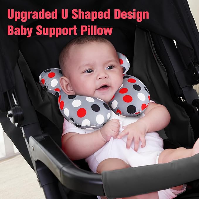 KAKIBLIN Baby Travel Pillow,Baby Neck Pillows for Car Seat,Upgraded Baby Head Pillow,Toddler Head and Neck Baby Support Pillow for Car Seat, Pushchair,Travel (Grey Pot)-CubbioJoy
