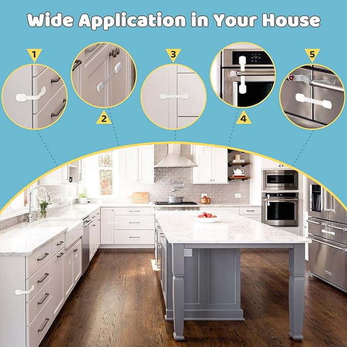 4our Kiddies Child Safety Cabinet Locks for Babies (2 Pack) Child Proof Latches for Cabinets and Drawers Doors, Baby Proofing Cabinet Strap Locks for Cupboards, Fridge, Toilet and Closet-CubbioJoy