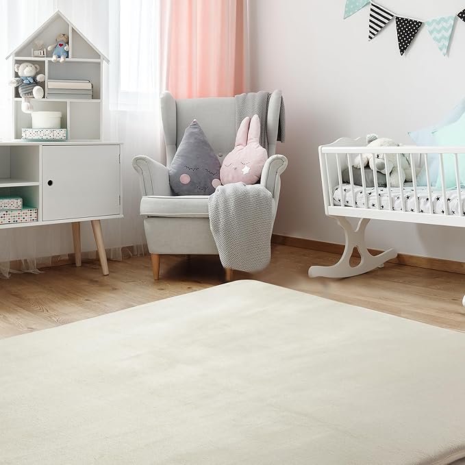 BALAPET Thick Memory Foam 71x59 Play Mat for Playpen, Super Soft Velvet Portable Baby Playpen Mat for Kids Toddler Crawling and Play, Non-Slip Bottom Playmat, Cream-CubbioJoy