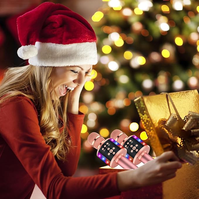 BONAOK Karaoke Microphone for Kids & Adults - Bluetooth Microphones Singing Mic with Disco Lights, Echo Effect, Built-in Speaker Portable Karaoke Player for Party Travel Gifts Q78(Rose Gold)-CubbioJoy