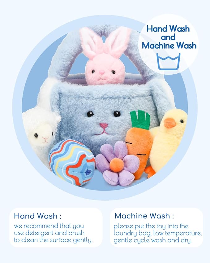 7 Piece Plush Stuffed Animals Playset Toys with Rabbit, Chick, Lamb, Carrot, Egg, Flower, Furry Bag, Soft Basket Set Toys for Girls Kids Ages 3+, Birthday Christmas Valentines Easter Party Favors-CubbioJoy