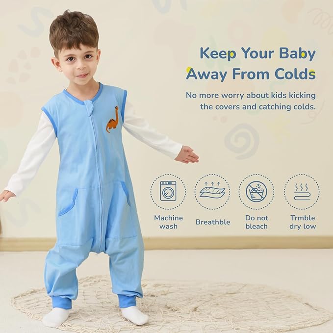 Baby Toddler Sleep Sack with Feet 2.5 TOG Winter, Wearable Blanket with Legs, Toddler Sleeping Sack Long Sleeve (Dinosaur, 12M-2T)-CubbioJoy