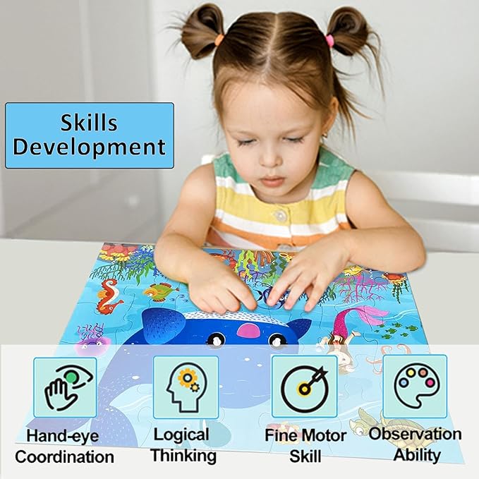 Jumbo Floor Puzzle for Kids, Large Jigsaw Puzzles 35 Piece for Kids Ages 3-5,Preschool Learning & Education Toys, Gifts for 4-8 Year Old Boys and Girls (Marine Animals)-CubbioJoy