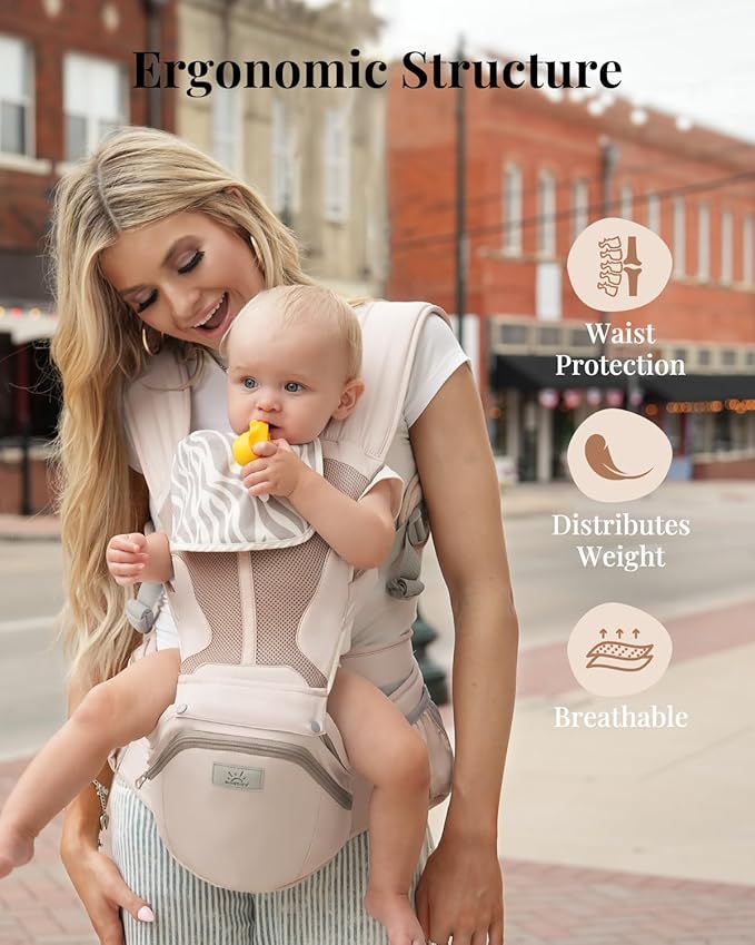 Baby Carrier Pro, MOMTORY Safety-Certified 6-in-1 Ultra Storage Baby Carrier Newborn to Toddler, Front & Back Baby Holder Carrier with Hip Seat, Soft Pink-CubbioJoy