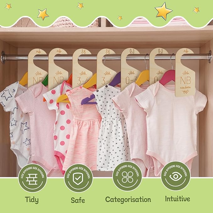 16Pcs Baby Closet Dividers Cute Baby Clothes Organizer Double Face Baby Closet Organizer for Clothes Organizer Wooden Baby Closet Dividers for Infant to Toddler-CubbioJoy