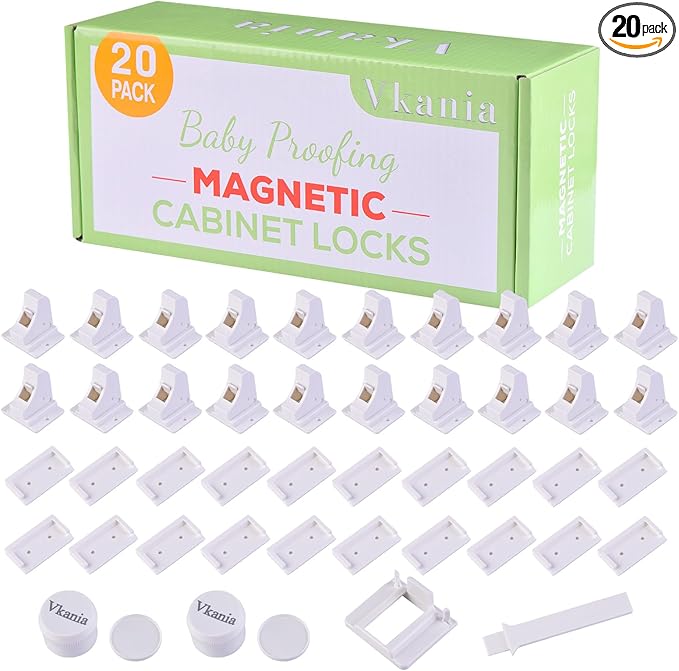 20 Pack Vkania Magnetic Cabinet Locks Baby Proofing - Baby Safety Latches for Drawers and Cabinets -Easy Installation No Drilling-CubbioJoy
