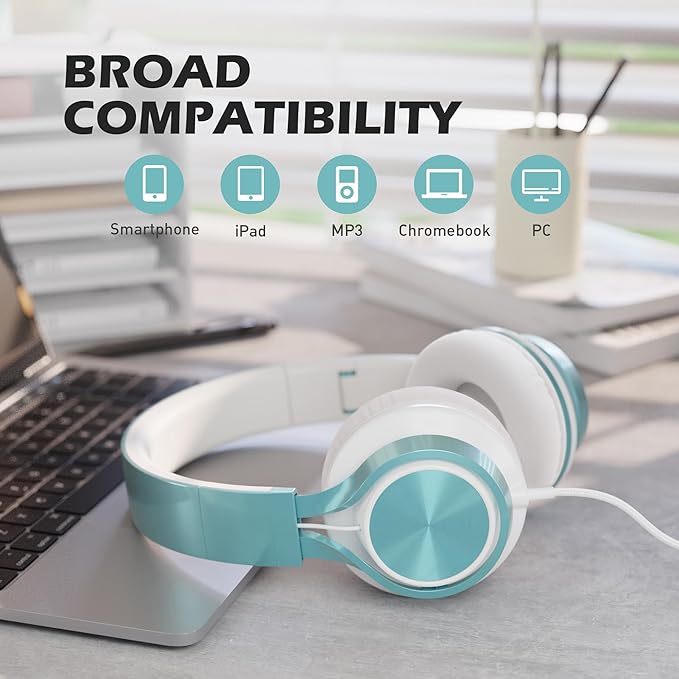 AILIHEN C8 Headphones Wired, On-Ear Headphones with Microphone and Volume Control, Corded 3.5mm Headset for Boys Girl School Smartphones Chromebook Laptop Computer Tablets Airplane Travel (Lime Green)-CubbioJoy