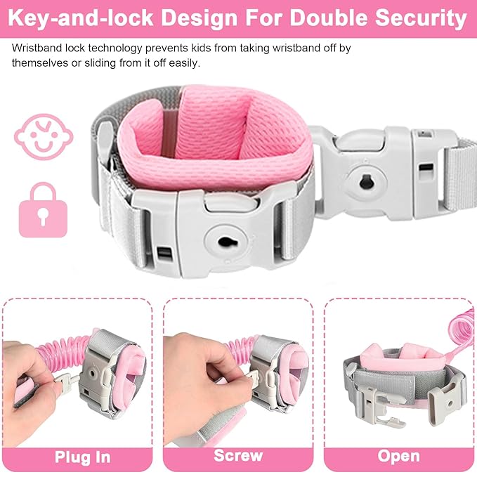 Accmor Reflective Toddler Belt Leash, Anti Lost Wrist Link for Baby, Kid Anti Lost Waist Band Child Leash with Lock for Babies Girls, Child Walking Harness Wristband Rope Tether for Outdoor Travel-CubbioJoy