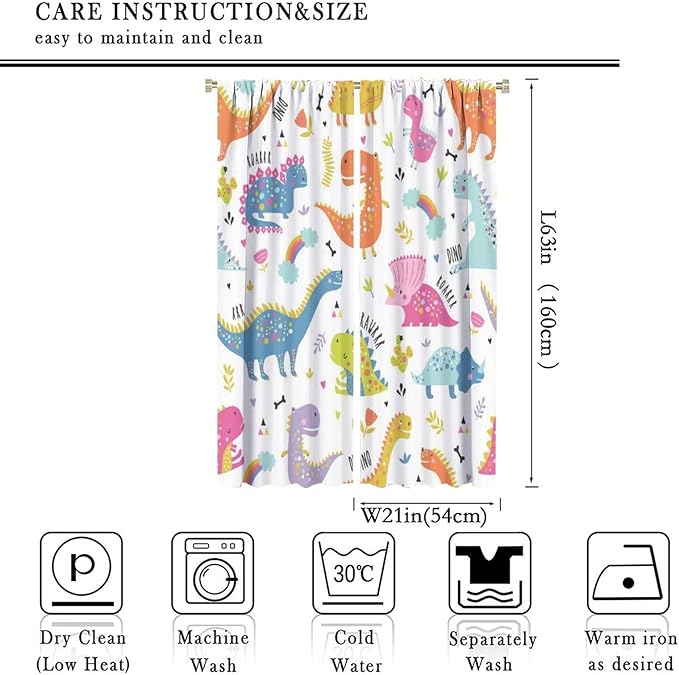 Cartoon Dinosaur Curtains for Kids Boys Girls Home Decor Childish Cute Dino Animals Print Pattern Rod Pocket Blackout Window Drapes for Nursery Baby Bedroom Playroom W21xL63in 2 Panels-CubbioJoy