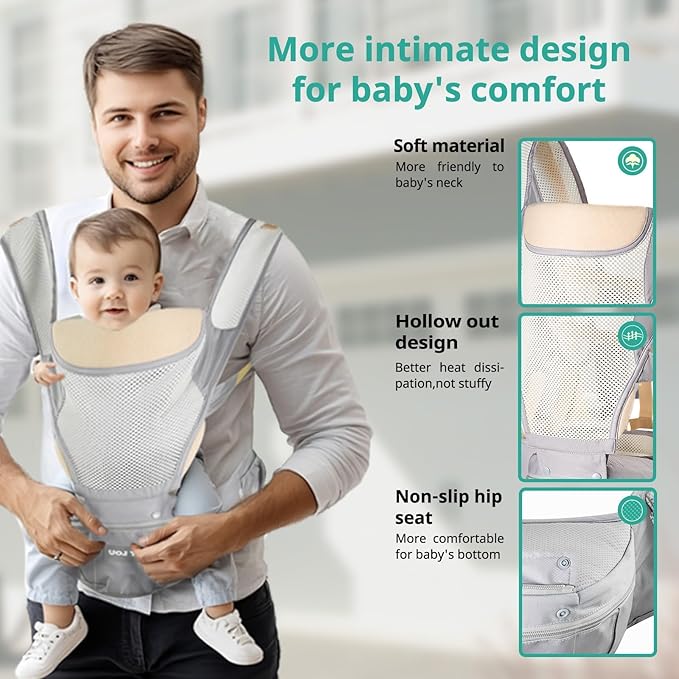 Baby Carrier, Newborn to Toddler(25-60 lbs), Adjustable Detachable 6-in-1 Ergonomic Toddler Carrier, Easy-to-Use, Front & Back Carry & Baby Hip Carrier for Hands-Free Parenting-CubbioJoy