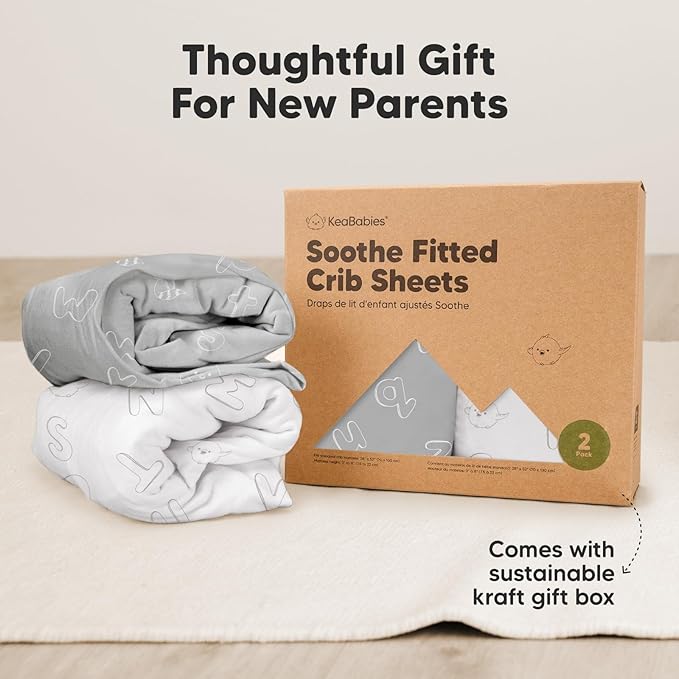 KeaBabies 2-Pack Organic Crib Sheets for Boys, Girls - 52x28 Fitted Crib Mattress Sheet Neutral, Breathable Jersey Cotton Cover for Baby Bed, Toddler Mattress, Soft & Cute Prints (ABC Land Cloud)-CubbioJoy