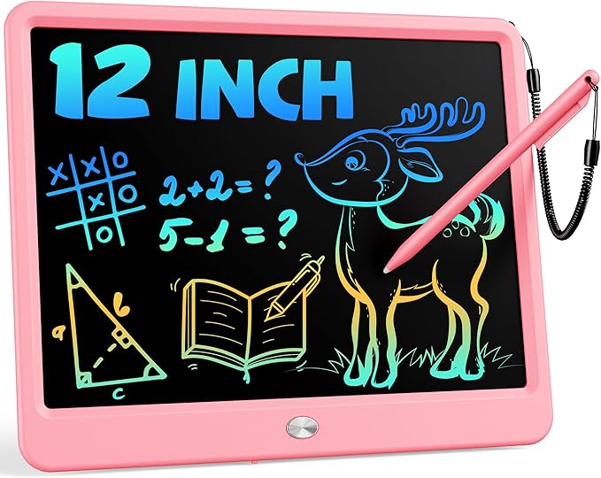 Bravokids 12 Inch LCD Writing Tablet for 3 Year Olds - Electronic Drawing Pad and Doodle Board as Educational Birthday Gifts for Girls and Boys (Pink)-CubbioJoy