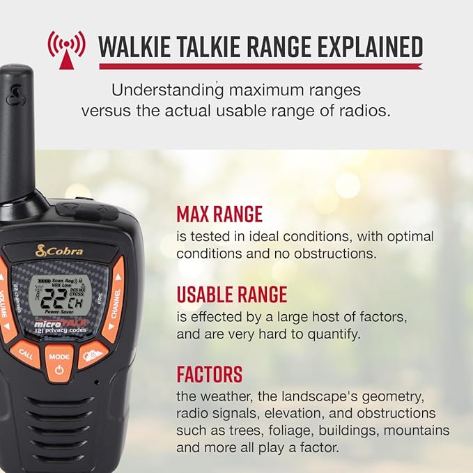 Cobra ACXT345 Weather-Resistant Walkie Talkies & Compatible Cobra Surveillance Headset - Rechargeable, 22 Channels, Long-Range, 2 Two-Way Radios, 2 Headsets, Black/Orange-CubbioJoy