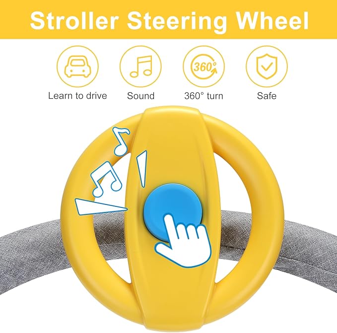 Accmor Stroller Steering Wheel Toy, Pretend Driving Simulated Steering Wheel for Baby Stroller Shopping Carts, Universal Detachable Funny Stroller Shopping Carts Toy Attachment Accessories-CubbioJoy