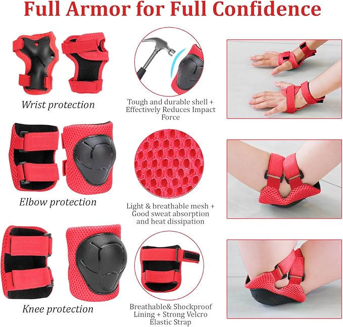 KAMUGO Kids Adjustable Helmet, with Sports Protective Gear Set Knee Elbow Wrist Pads for Toddler Age 2-8 Boys Girls, Bike Skateboard Hoverboard Scooter Rollerblading Helmet Set-CubbioJoy