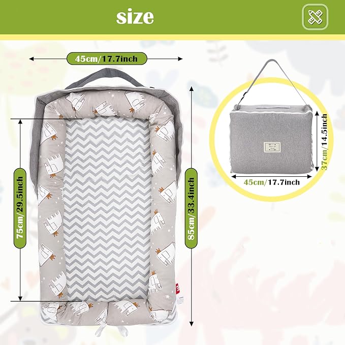 Baby Lounger for Newborn Portable Bag,Baby Lounger Play Mat for Awake-Time,Newborn Babies Essentials Gifts 0-24 Months Home Travel(Elephant Grey)-CubbioJoy