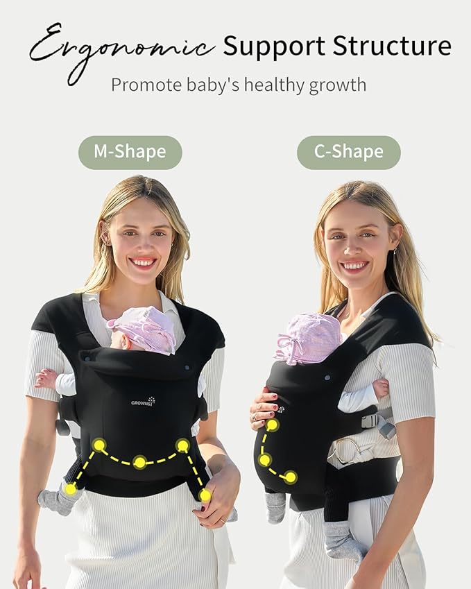 GROWNSY Baby Carrier Newborn to Toddler, Cozy Baby Wraps Carrier, Ergonomic Baby Carrier with Head Support, Black-CubbioJoy