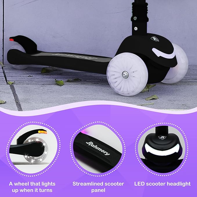 3-Wheel Light-Up Kids Scooter, 20 Different Light Patterns,Three Adjustable Heights,Lean to Steer, Balance Scooter for Ages 3-8-CubbioJoy