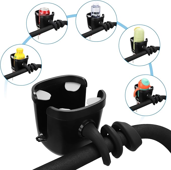 Accmor Stroller Cup Holder, Universal Cup Holder with Silicone Gooseneck Arm, Bike Cup Holder, 360° Rotatable Large Caliber Drinks Holder for Stroller, Bike, Wheelchair, Walker-CubbioJoy