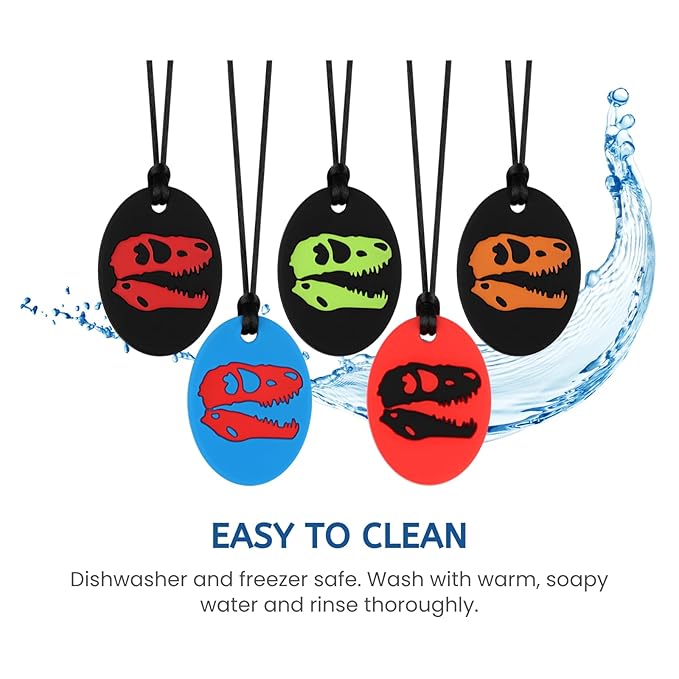 Chew Necklaces for Sensory Kids, Silicone Chewy Necklace, Oral Motor Chewy Teether Toys for Chewers with Autism, ADHD, SPD, or Biting Needs, 5 Colors-CubbioJoy