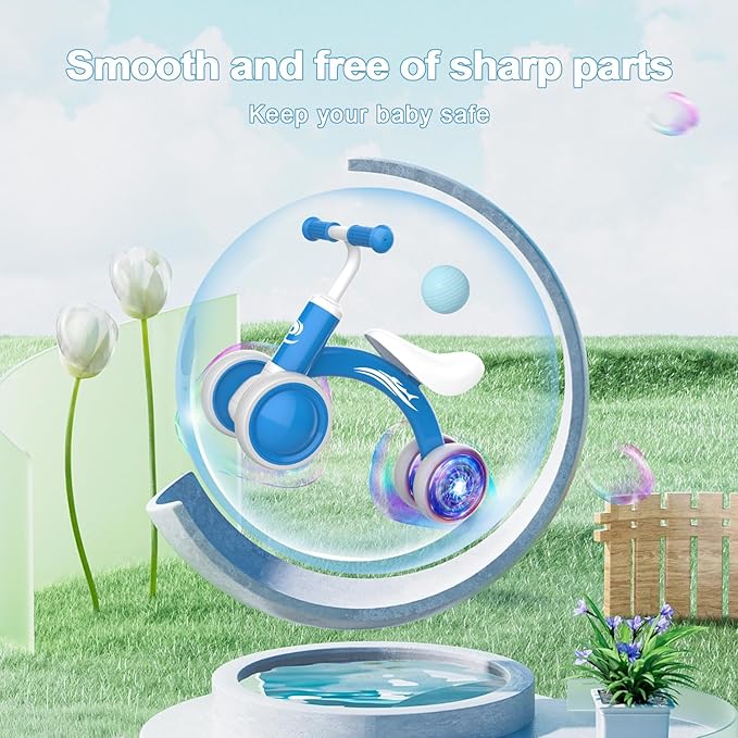 Colorful Lighting Baby Balance Bike Toys for 1 Year Old Boy Girl Gifts, 10-36 Month Toddler Balance Bike, No Pedal 4 Silence Wheels & Soft Seat First Riding on Toys, 1st Birthday Gifts-CubbioJoy