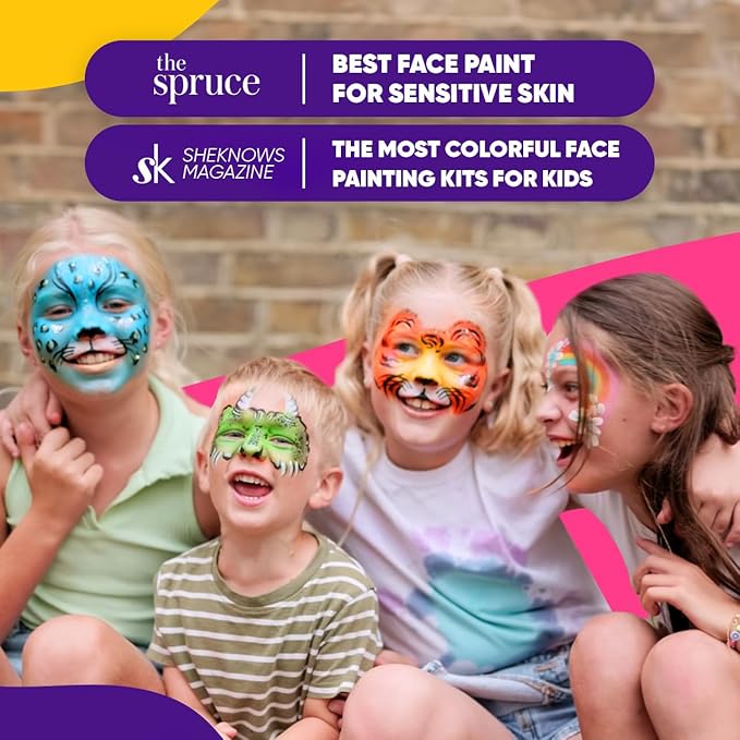 Blue Squid Face Painting Kit for Kids – 18 Colors Kids Face Paint Kit Palette with Stencils & Guided Tutorial, Water Activated Non Toxic Washable Professional Facepaint body set Halloween Party Makeup-CubbioJoy