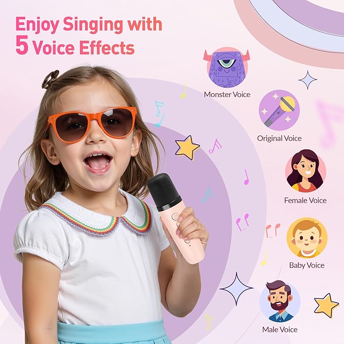 Karaoke Machine for Kids Adults, Mini Portable Bluetooth Karaoke Speaker with 2 Wireless Microphone and Lights, Christmas Birthday Gifts for Girls Ages 4, 5, 6, 7, 8, 9, 10, 12+ Family Home Party-CubbioJoy