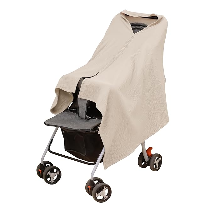 2-Pack Nursing Covers for Breastfeeding, 100% Organic Cotton Muslin Breastfeeding Cover, Multi-Use Nursing Scarf, Car Seat Canopy, Stroller Cover, Soft Breathable Baby Blanket Khaki Brown-CubbioJoy