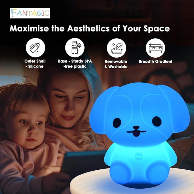 Combined Bluetooth Speaker & Nightlight With 9 Color Emissions, Child Friendly Silicone & BPA Free, USB Recharging, Receives Audio From Computer, Phone Or Tablet, and includes Remote Control (Dog)-CubbioJoy