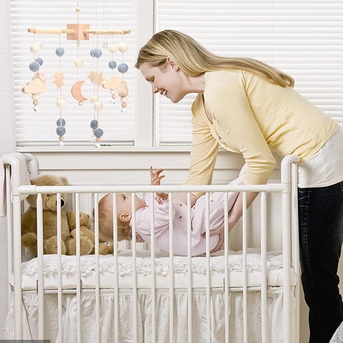 Baby Mobile for Crib | Baby Crib Nursery Mobile Star Moon for Baby Boys and Girls | Boho Nursery Decor | Baby Shower Set for Infant Bedroom Hanging Decoration Toy-CubbioJoy