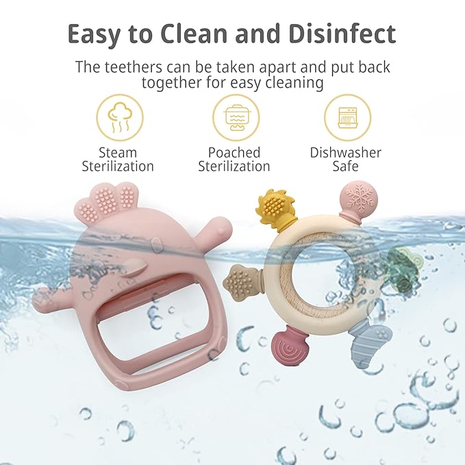 2 Pack Baby Teething Toys for 0-6 & 6-12 Months, Food Grade Silicone Teething Mitten No Drop Teether and Ring Teether, BPA Free, One-Piece, CPC Certified Baby Chew Toys for Sucking Needs-CubbioJoy