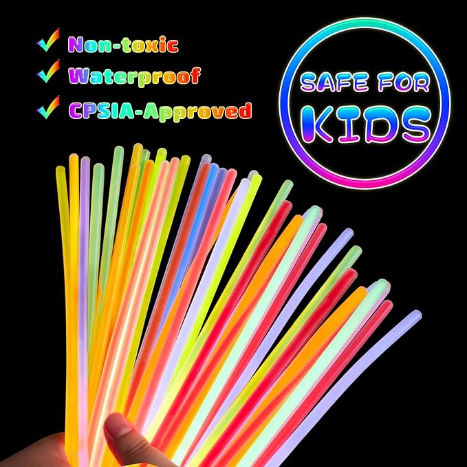 300 Pcs Glow Sticks Bulk Party Pack, 8'' Glow in the Dark Party Supplies, Glow in the Dark Light Up Sticks with Connectors, Party Favors for Birthday, Concert, Raves, Halloween, Christmas-CubbioJoy