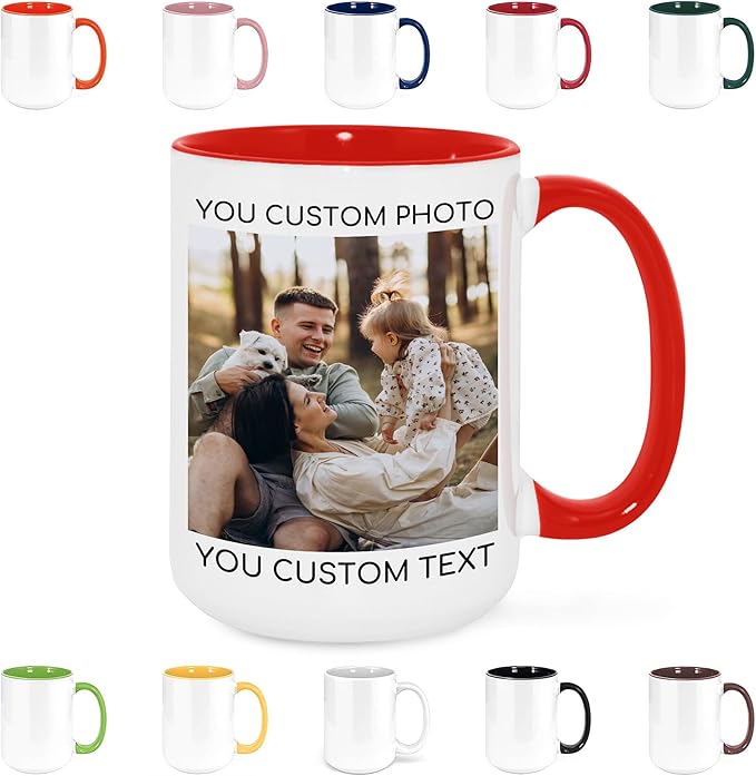 Custom Mug Upload Your Picture Personalized Coffee Mug with Photo Text Name Customized Cup Unique Ideas Gifts for Men Women Mom Dad Girlfriend Boyfriend Friend Family (Red, 15oz)-CubbioJoy