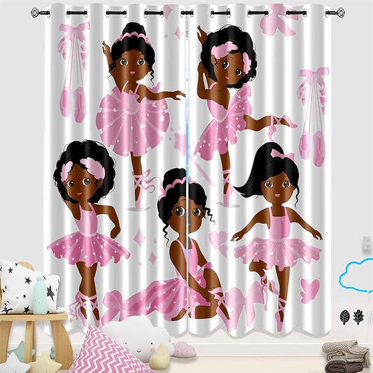 Cute Black Girl Curtain Panels for Girl Room Black Girl Curtains Grommets Top Drapes for Kids Nursery Bedroom Lovely Girls Themed Thermal Insulated Curtains, Black Girl Curtains, 82" x 84"-CubbioJoy
