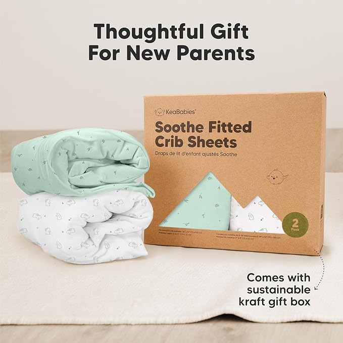 KeaBabies 2-Pack Organic Crib Sheets for Boys, Girls - 52x28 Fitted Crib Mattress Sheet Neutral, Breathable Jersey Cotton Cover for Baby Bed, Toddler Mattress, Soft & Cute Prints (Beach Day)-CubbioJoy