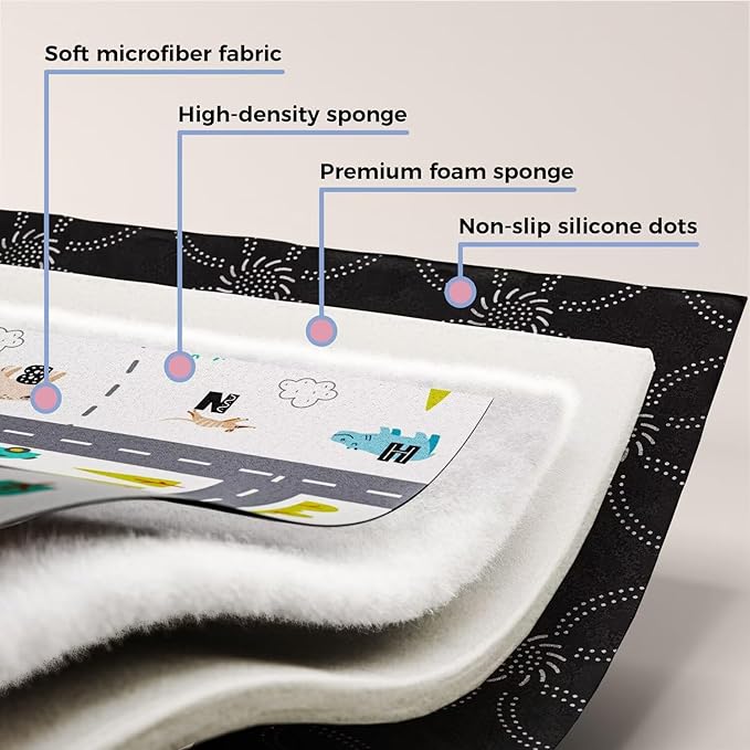 Car Portable Baby Play Mat 50x50 Playpen Mat Upgraded Thicken Baby Floor Play Mat Non-Slip Cushioned Crawling Mat Waterproof Activity Playmats for Babies Toddlers Infants (50x50, Letter Car)-CubbioJoy