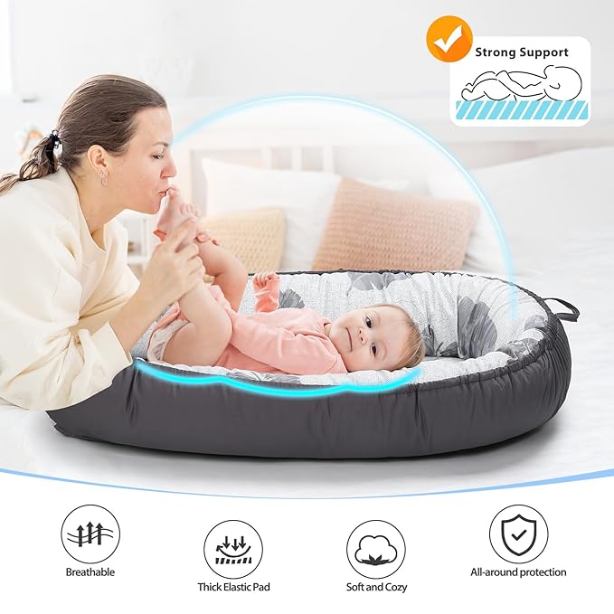 Baby Lounger - Breathable & Soft Baby Nest, Portable and Lightweight Tummy Time Lounger for Home and Travel, Ideal Newborn Babies Essentials Baby Shower Gifts-CubbioJoy