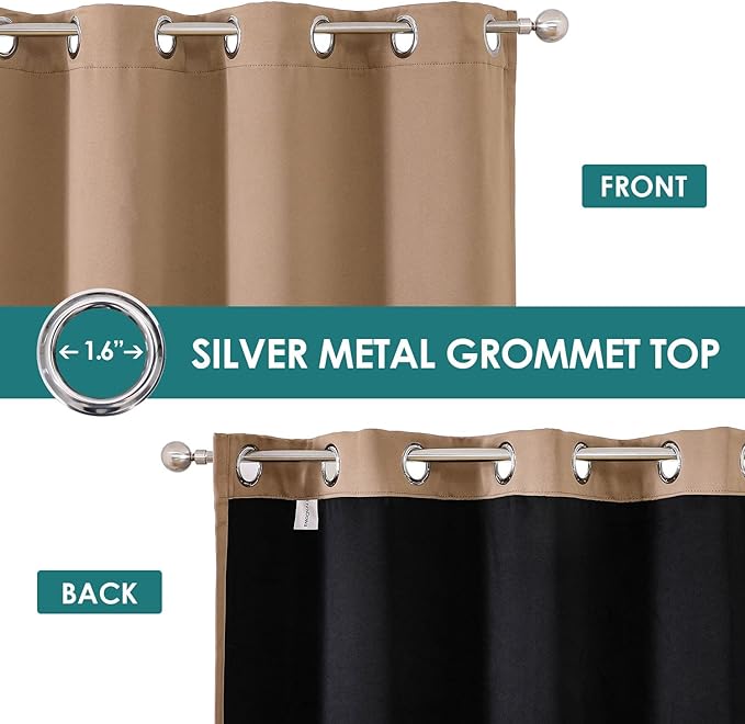 ChrisDowa 100% Blackout Curtains for Bedroom with Black Liner, 2 Thick Layers Total Blackout Thermal Insulated Grommet Window Curtains 2 Panels Set (Cappuccino, 52 x 84 Inch)-CubbioJoy