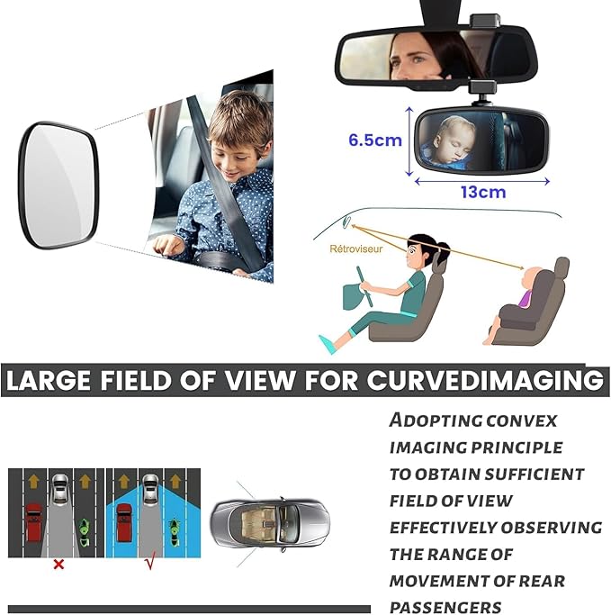 360-Degree Baby Car Mirror for Rear-Facing Seats,Kids Safety Mirrors with Tool-Free Installation,Kids Rear View Mirror BPA-Free Shatterproof & ASTM Certified (Adjustable 14"-22") (1 pack)-CubbioJoy