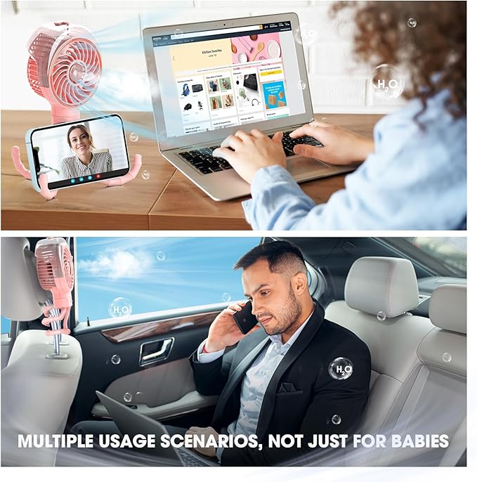 Ausic Stroller Fan with Mist, 100ml Misting Portable Fan for Stroller, Baby Fans with Detachable Tripod, Baby Essentials, Clip on Fans for Crib, Treadmill, Car Seat, Outdoor-CubbioJoy