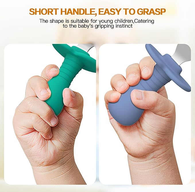 Baby Fork Toddler Forks for Self Feeding, Kids Forks with Silicone Round Handle, Stainless Steel Toddler Utensils Children Safe Silverware Set, Anti-Choke Design, BPA Free - Pink-CubbioJoy