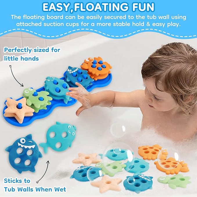 Baby Bath Toys, Mold Free Silcone Shape Sorting & Stacking Bath Toy Set with 10 Cute Floating Pieces, Color & Shape Sorter Toys for Toddler Early Learning Bathtub Fun-CubbioJoy