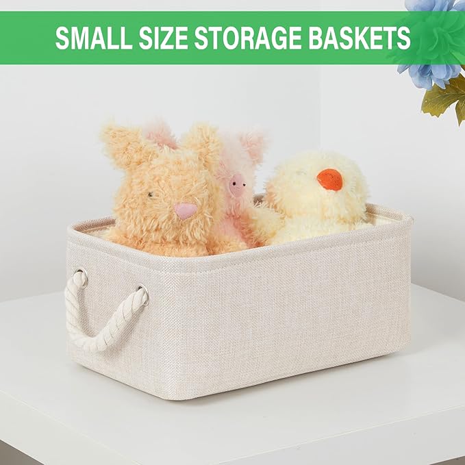 Bidtakay Small Storage Bins for Shelves 3 Pack Fabric Storage Baskets for Organizing 12x8x5 Inch Closet Storage Bins Linen Collapsible Organizer for Closet-Light Biege-CubbioJoy